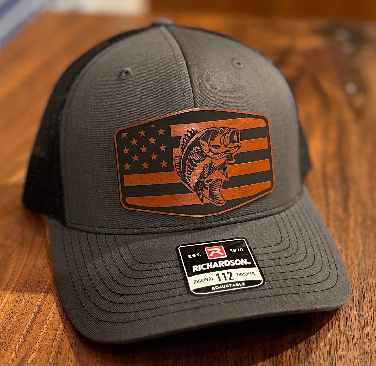 Patriotic Fishing Trucker Hat with American Flag & Bass Patch