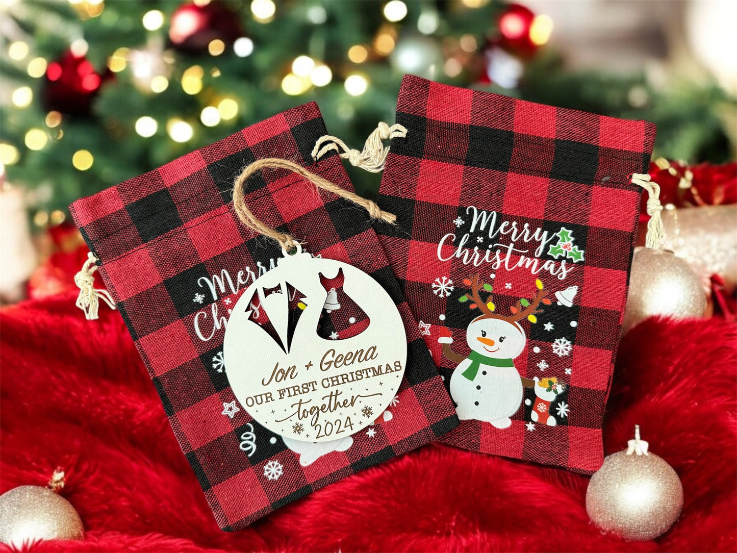 "Our First Christmas Together 2024" Personalized Ornament with Gift Bag